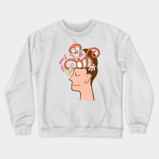 Let's meditate. Mad monkey knocking on the forehead of a man in meditation Crewneck Sweatshirt